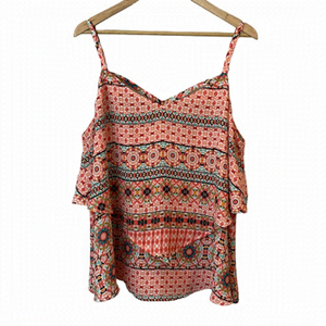 Torrid Aztec Print Strappy Tank Top Sz 2 Pink Multicolour Layered Blouse Shirt
